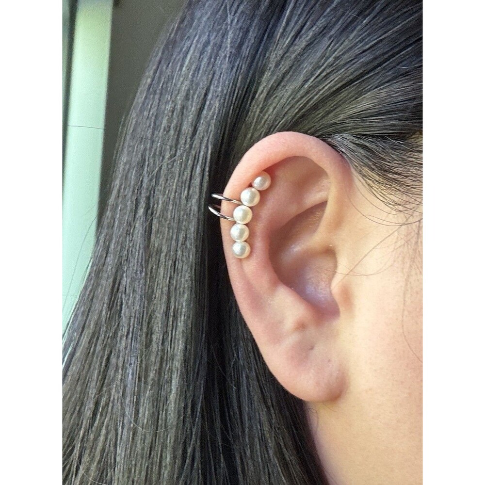 925 Sterling Silver Akoya style Pearl Ear Cuff Non Pierced Ear Clip Minimalist